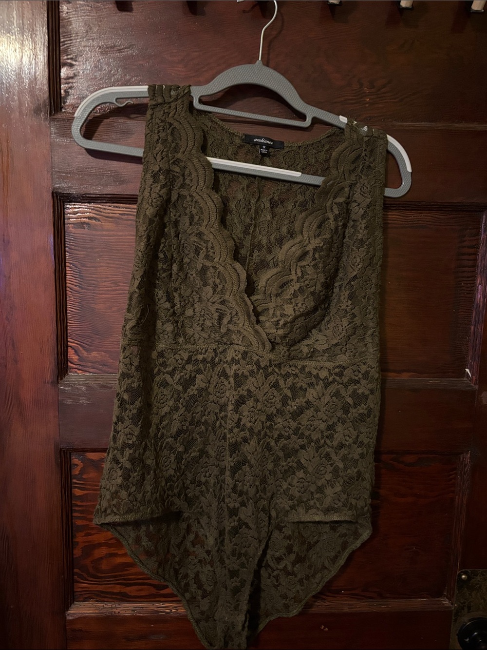 Lace Surplice Teddy Bodysuit - Olive